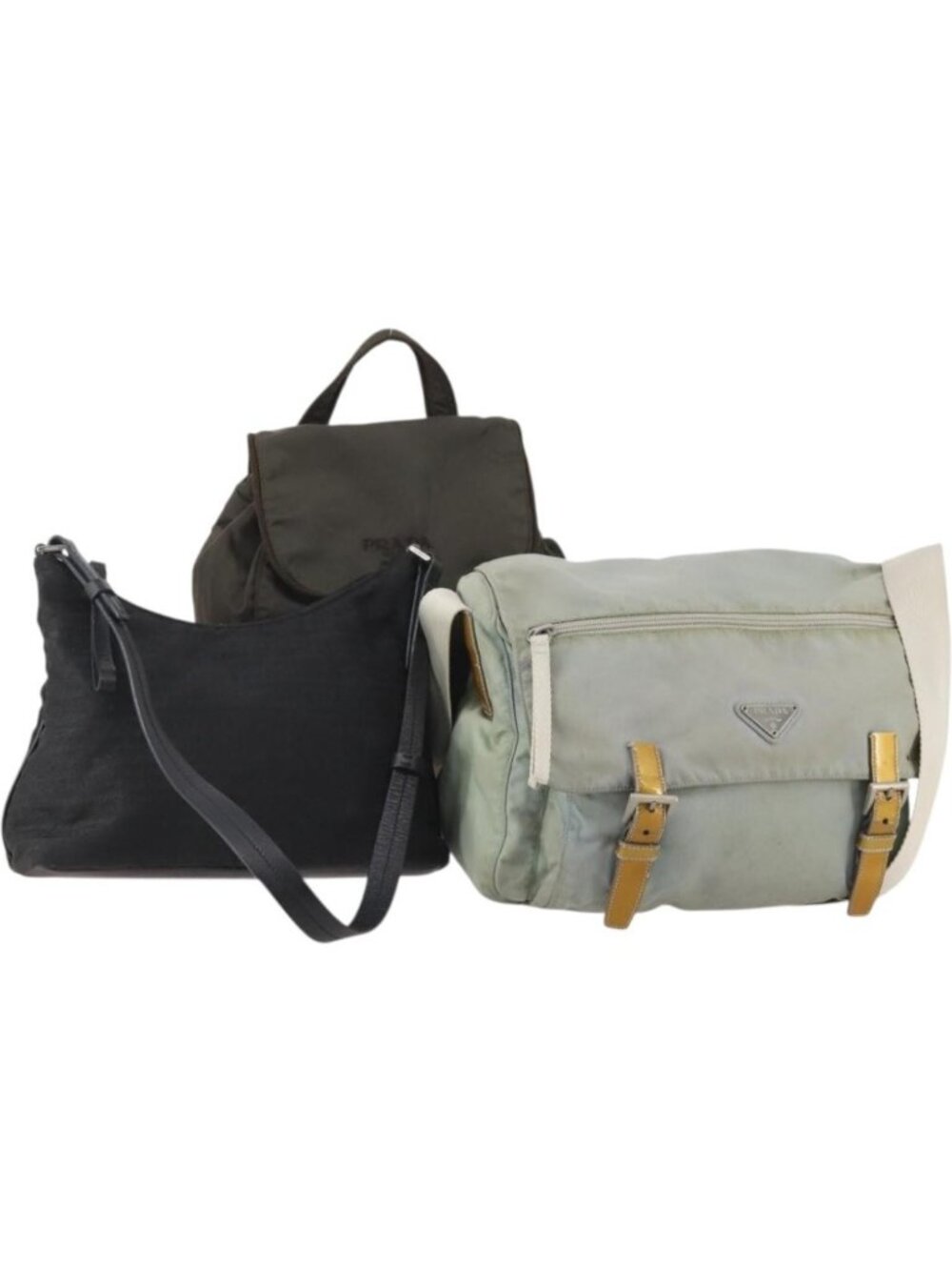 PRADA Shoulder Bag Nylon 3 Set Light Blue Khaki Black